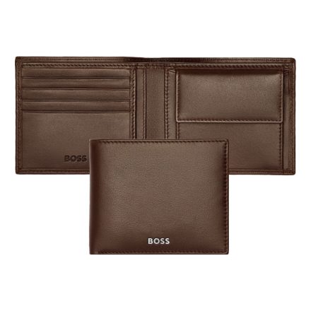 BOSS klasszikus pénztárca kártyatartóval valódi bőrből, Classic Smooth kollekció - barna