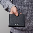 BOSS kártyatartós pénztárca valódi bőrből, Classic Grained kollekció - fekete