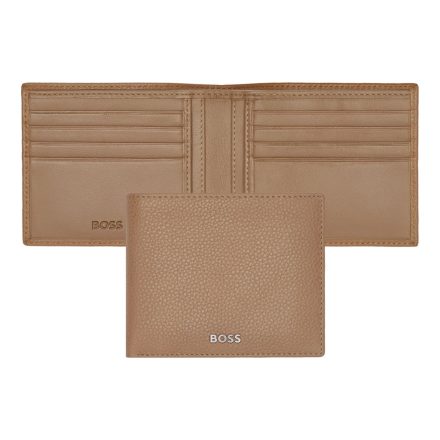 BOSS kártyatartós pénztárca valódi bőrből, Classic Grained kollekció - camel barna