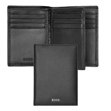 BOSS trifold pénztárca és kártyatartó valódi bőrből, Classic Smooth kollekció - fekete