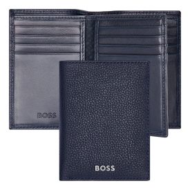   BOSS trifold pénztárca és kártyatartó valódi bőrből, Classic Grained kollekció - sötétkék