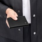 BOSS kártyatartós pénztárca valódi bőrből, Double B Saffiano kollekció - fekete