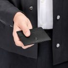 BOSS kártyatartó valódi bőrből, Double B Saffiano kollekció - fekete