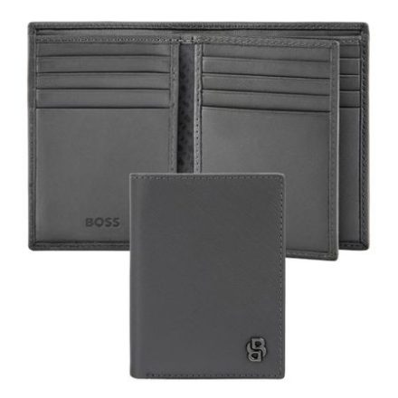 BOSS trifold pénztárca és kártyatartó valódi bőrből, Double B Saffiano kollekció - szürke