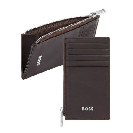 BOSS cipzáras kártyatartó valódi bőrből, Classic Smooth kollekció - barna