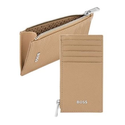 BOSS cipzáras kártyatartó valódi bőrből, Classic Grained kollekció - camel barna