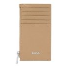 BOSS cipzáras kártyatartó valódi bőrből, Classic Grained kollekció - camel barna
