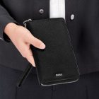 BOSS nagyméretű női pénztárca cipzárral valódi bőrből, Classic Grained kollekció - fekete