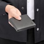 BOSS klasszikus pénztárca kártyatartóval valódi bőrből, Double B Saffiano kollekció - szür